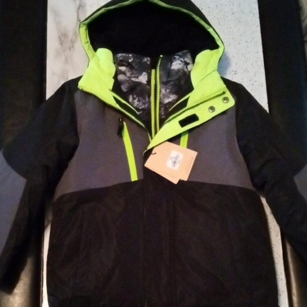 NWT Neon Green and Black Hooded Jacket